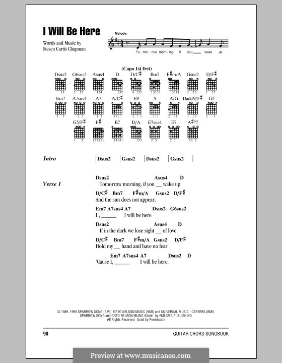I Will Be Here: Lyrics and chords (with chord boxes) by Steven Curtis Chapman