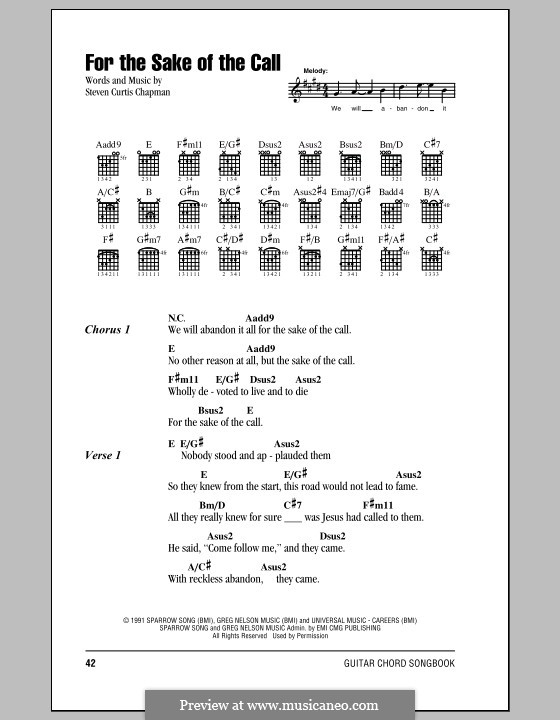For the Sake of the Call: Lyrics and chords (with chord boxes) by Steven Curtis Chapman