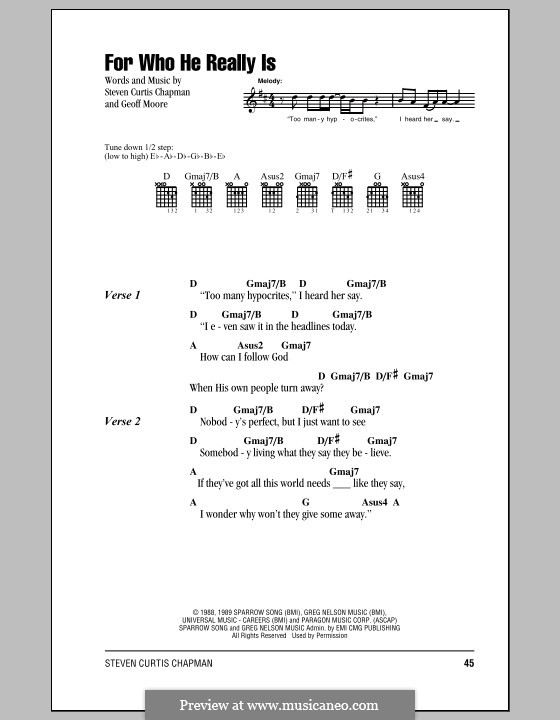 For Who He Really Is: Lyrics and chords (with chord boxes) by Geoff Moore