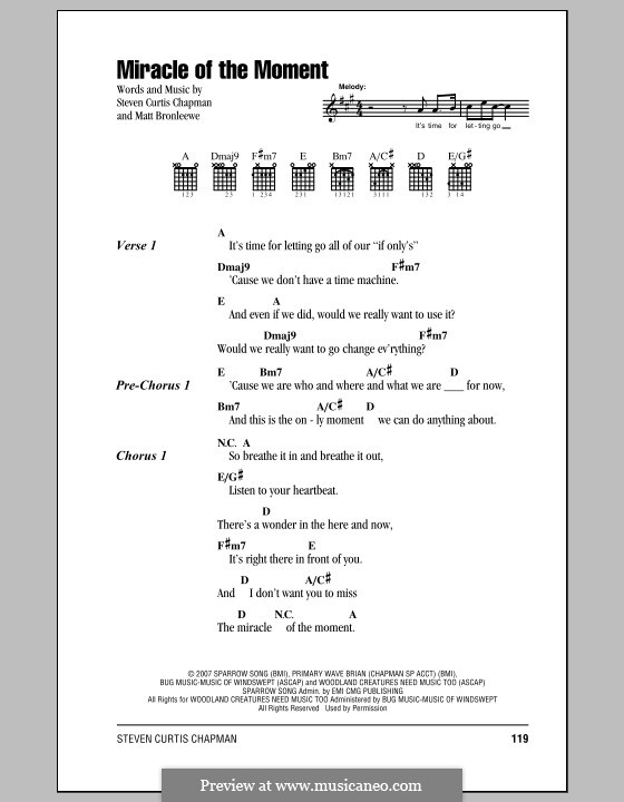 Miracle of the Moment (Steven Curtis Chapman): Lyrics and chords (with chord boxes) by Matt Bronleewe