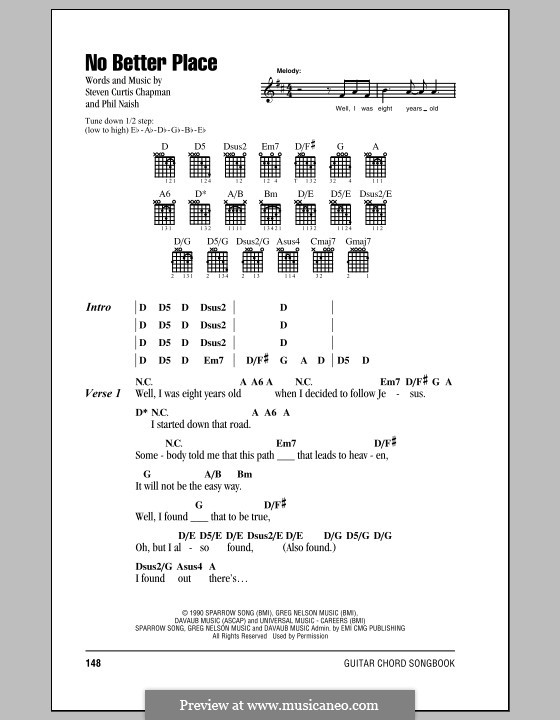 No Better Place: Lyrics and chords (with chord boxes) by Phil Naish