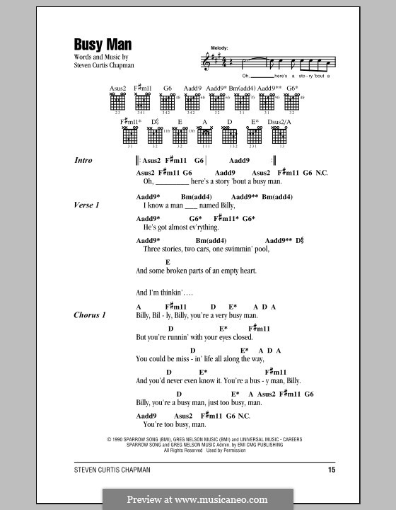 Busy Man: Lyrics and chords (with chord boxes) by Steven Curtis Chapman