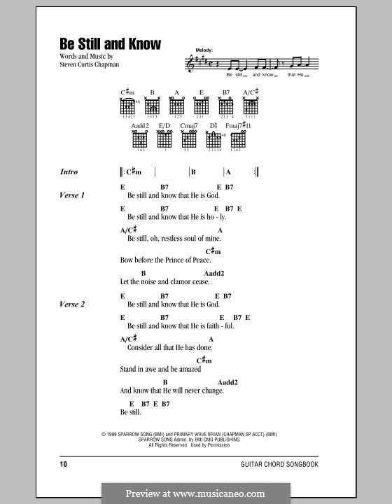 Be Still and Know: Lyrics and chords (with chord boxes) by Steven Curtis Chapman