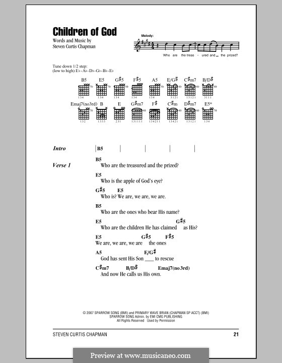 Children of God: Lyrics and chords (with chord boxes) by Steven Curtis Chapman