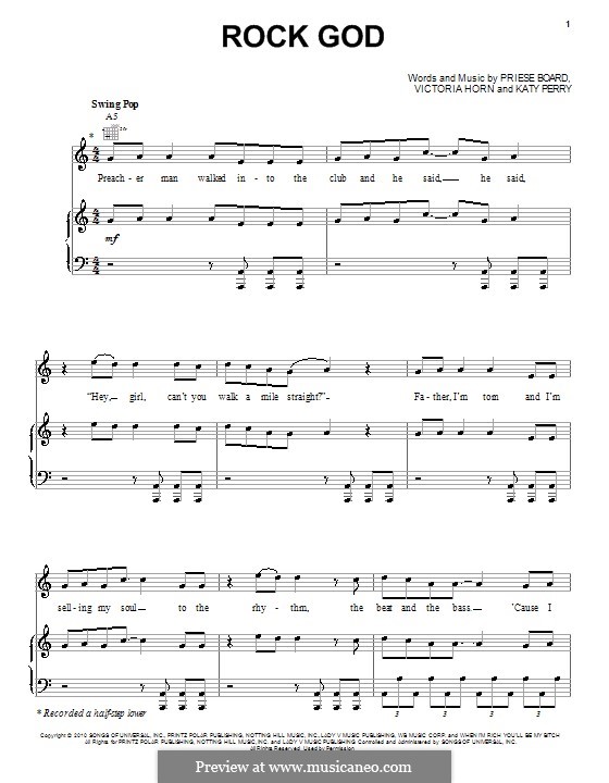 Rock God (Selena Gomez & The Scene): For voice and piano (or guitar) by Katy Perry, Printz Board, Victoria Horn