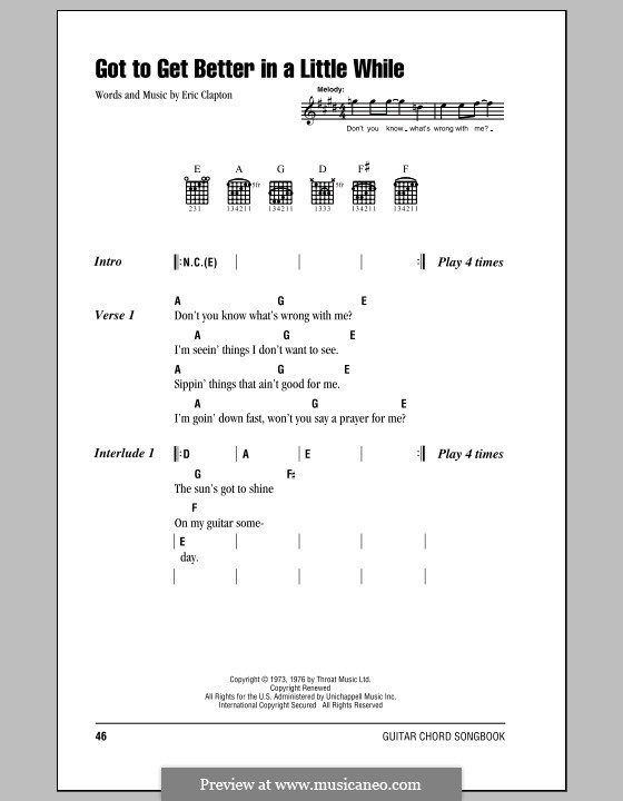 Got To Get Better in a Little While: Lyrics and chords (with chord boxes) by Eric Clapton