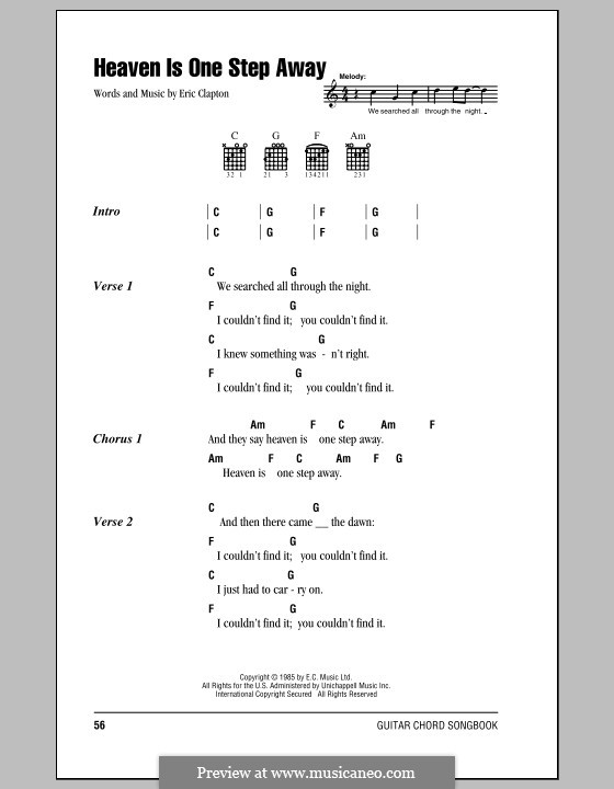 Heaven Is One Step Away: Lyrics and chords (with chord boxes) by Eric Clapton