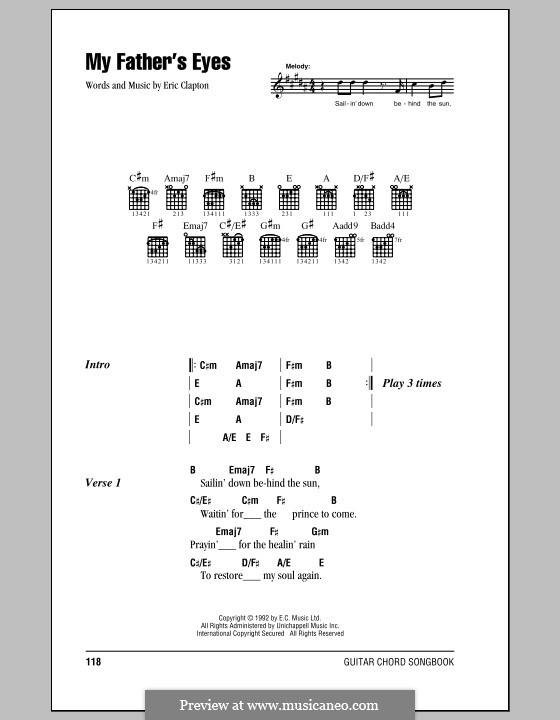 My Father's Eyes: Lyrics and chords (with chord boxes) by Eric Clapton