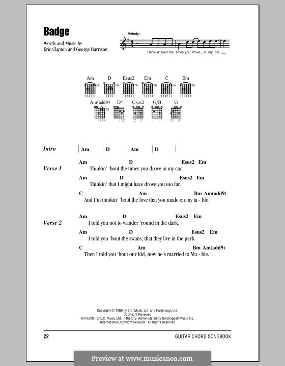 Badge (Cream) by E. Clapton, G. Harrison sheet music on MusicaNeo