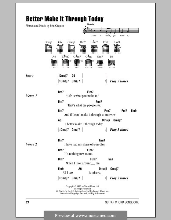Better Make It Through Today: Lyrics and chords (with chord boxes) by Eric Clapton