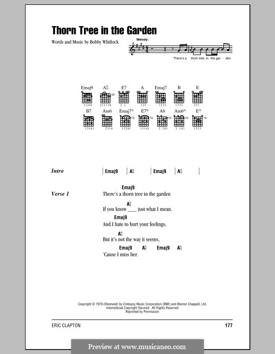 Thorn Tree in the Garden: Lyrics and chords (with chord boxes) by Bobby Whitlock