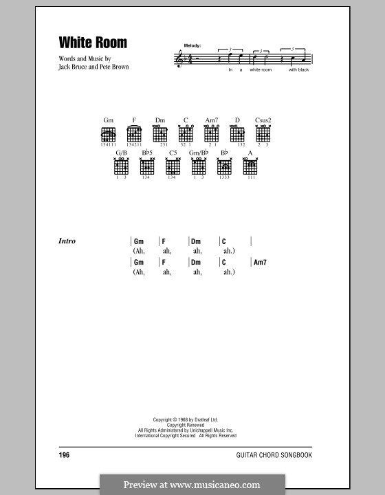 White Room (Cream): Lyrics and chords (with chord boxes) by Jack Bruce, Pete Brown