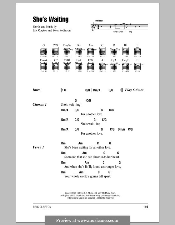 She's Waiting: Lyrics and chords (with chord boxes) by Eric Clapton, Peter Robinson