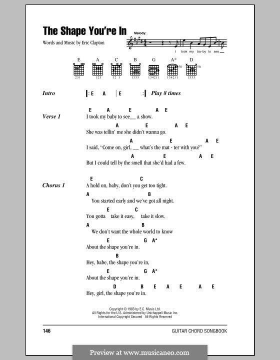 The Shape You're In: Lyrics and chords (with chord boxes) by Eric Clapton