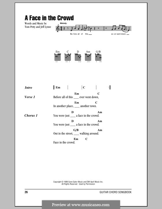 A Face in the Crowd: Lyrics and chords (with chord boxes) by Jeff Lynne