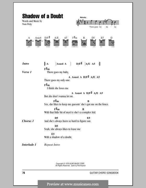 Shadow of a Doubt: Lyrics and chords (with chord boxes) by Tom Petty