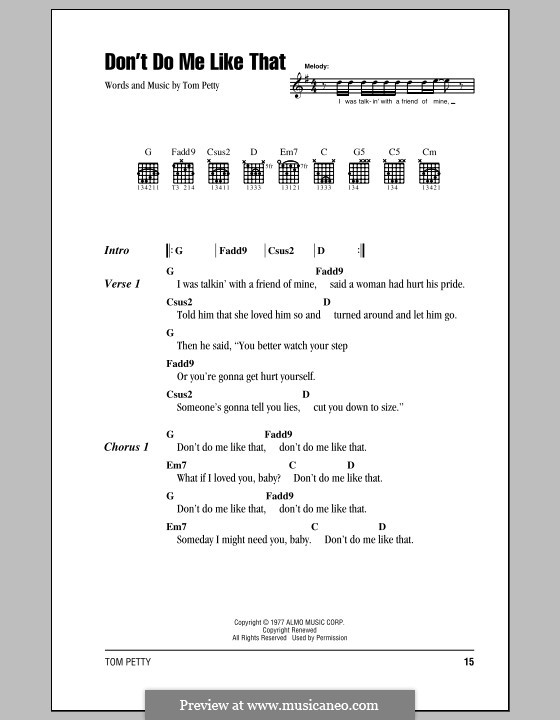 Don't Do Me Like That (Tom Petty and The Heartbreakers): Lyrics and chords (with chord boxes) by Tom Petty