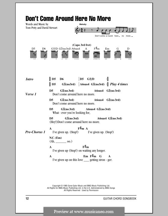 Don't Come Around Here No More (Tom Petty and The Heartbreakers): Lyrics and chords (with chord boxes) by David A. Stewart