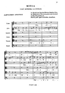 Missa Così Estrema la Doglia: Missa Così Estrema la Doglia by Bartolomeo Spontone