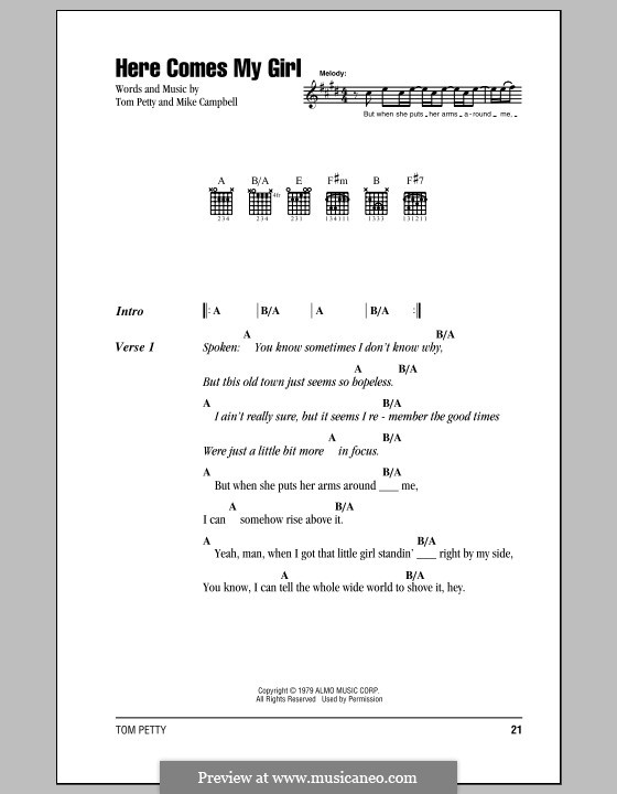 Here Comes My Girl (Tom Petty and The Heartbreakers): Lyrics and chords (with chord boxes) by Mike Campbell