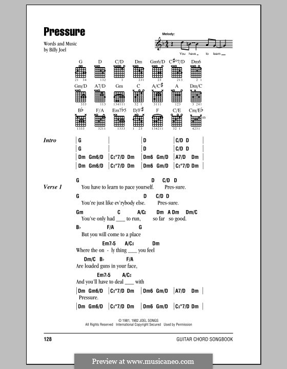 Pressure: Lyrics and chords (with chord boxes) by Billy Joel