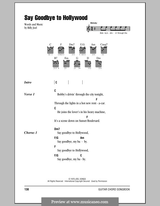 Say goodbye to hollywood by b joel sheet music on musicaneo