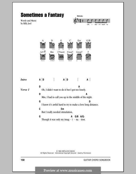 Sometimes a Fantasy: Lyrics and chords (with chord boxes) by Billy Joel