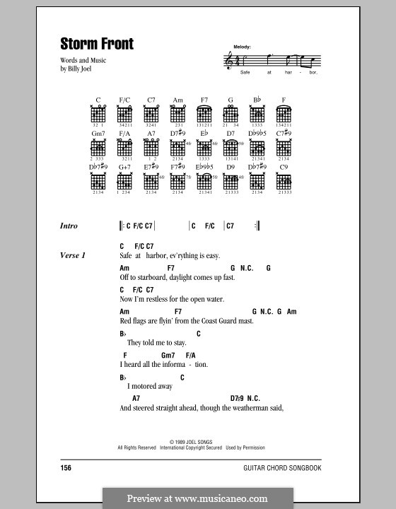 Storm Front: Lyrics and chords (with chord boxes) by Billy Joel