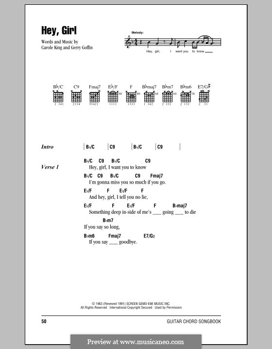 Hey, Girl: Lyrics and chords (with chord boxes) by Gerry Goffin