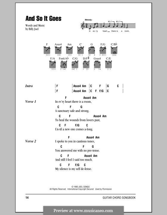And So It Goes: Lyrics and chords (with chord boxes) by Billy Joel