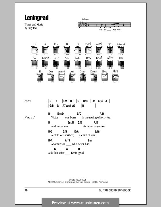 Leningrad: Lyrics and chords (with chord boxes) by Billy Joel