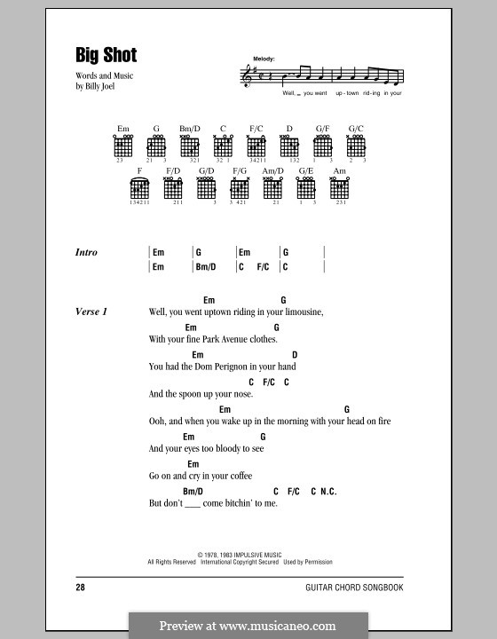 Billy Joel Big Shot Sheet Music in C Major (transposable