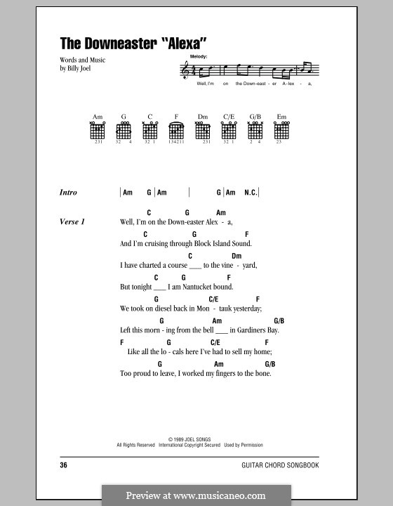 The Downeaster 'Alexa': Lyrics and chords (with chord boxes) by Billy Joel