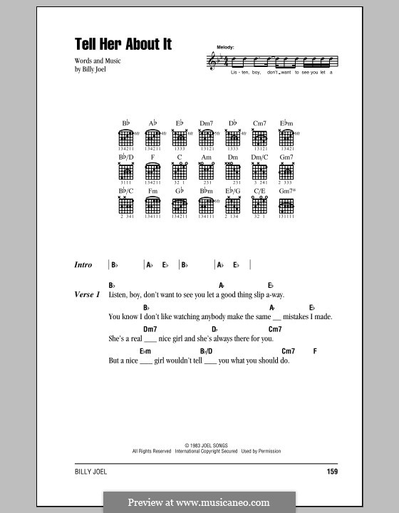 Tell Her About It: Lyrics and chords (with chord boxes) by Billy Joel