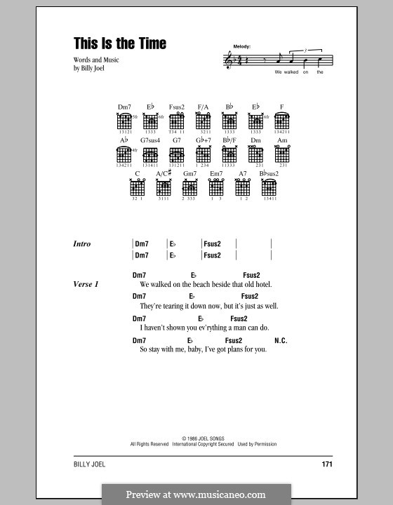 This Is the Time: Lyrics and chords (with chord boxes) by Billy Joel