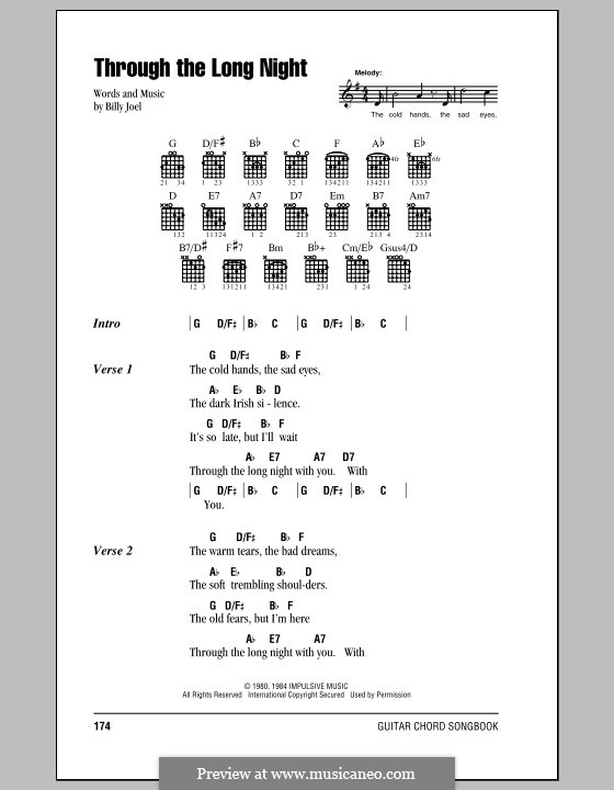 Through the Long Night: Lyrics and chords (with chord boxes) by Billy Joel