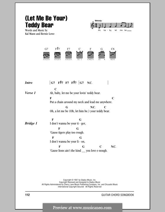 (Let Me Be Your) Teddy Bear (Elvis Presley): Lyrics and chords (with chord boxes) by Bernie Lowe, Kal Mann