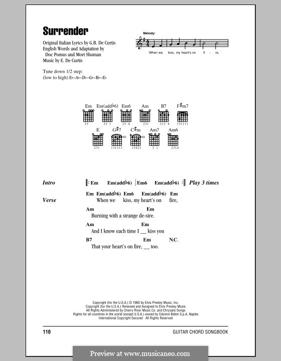 Surrender (Elvis Presley): Lyrics and chords (with chord boxes) by Ernesto de Curtis