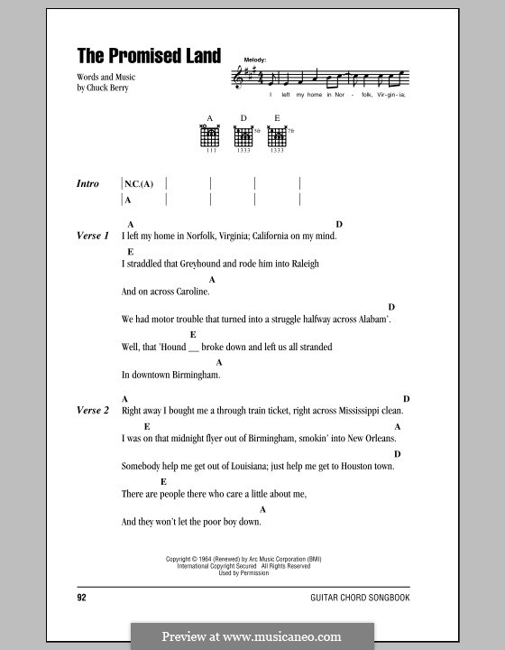 The Promised Land (Elvis Presley): Lyrics and chords (with chord boxes) by Chuck Berry