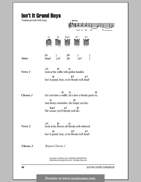 Isn't It Grand Boys: Lyrics and chords (with chord boxes) by folklore