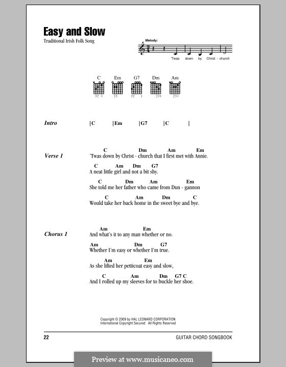 Easy and Slow: Lyrics and chords (with chord boxes) by folklore