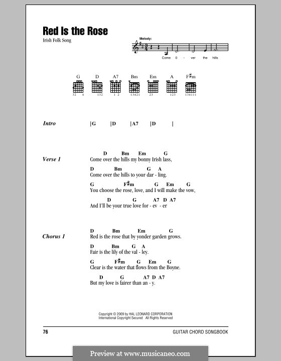 Red is the Rose: Lyrics and chords (with chord boxes) by folklore