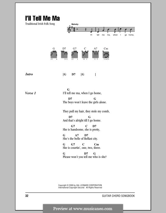 I'll Tell My Ma (The belle of Belfast City): Lyrics and chords (with chord boxes) by folklore