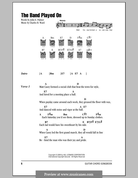 The Band Played on: Lyrics and chords (with chord boxes) by Charles B. Ward