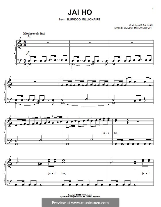 Jai Ho (from 'Slumdog Millionaire'): For easy piano by Gulzar, Tanvi Shah