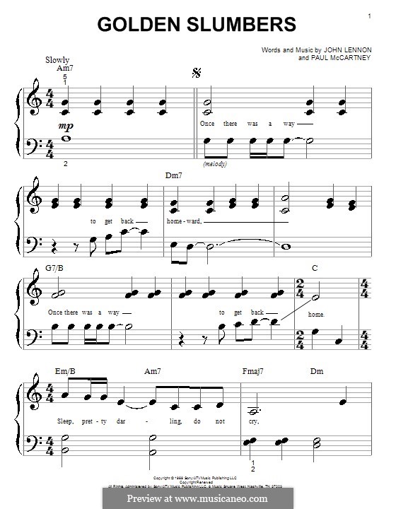 Golden Slumbers (The Beatles): For piano (very easy version) by John Lennon, Paul McCartney