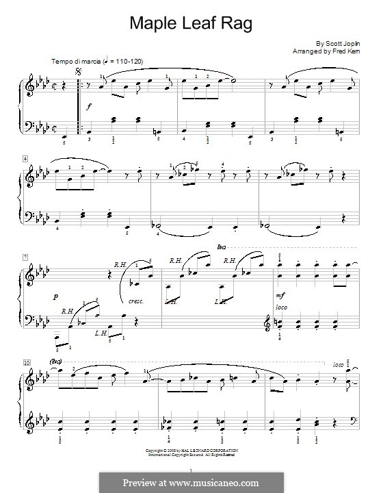 Maple Leaf Rag (Printable Scores): For piano by Scott Joplin