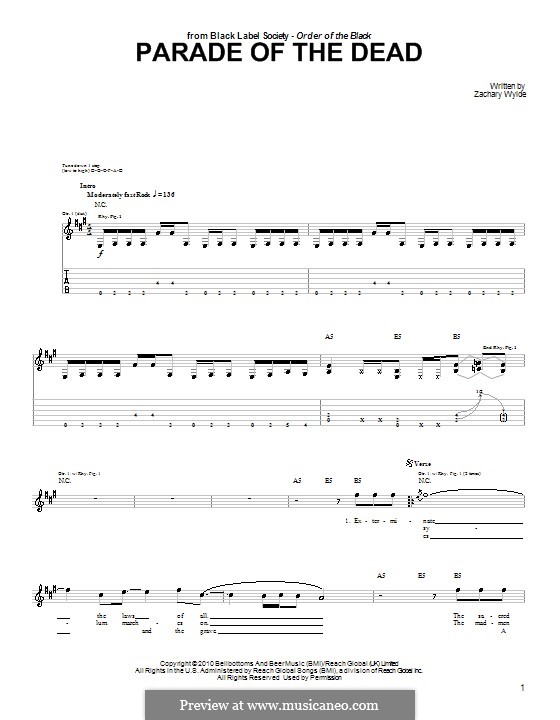 Parade of the Dead (Black Label Society): For guitar with tab by Zackary P. Wylde