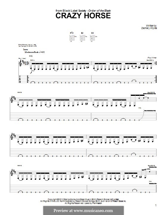 Crazy Horse (Black Label Society): For guitar with tab by Zackary P. Wylde