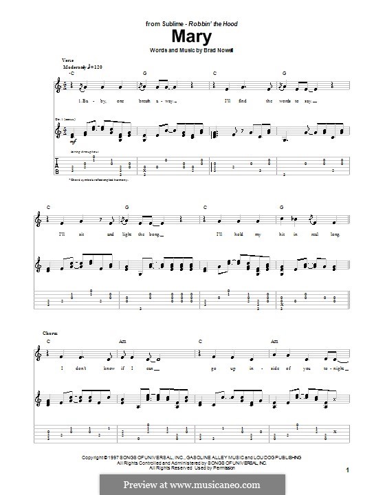 Mary (Sublime): For guitar with tab by Brad Nowell